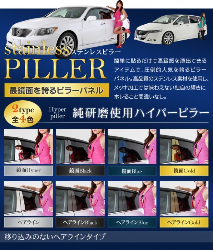 ＭＨＵ３８ハリアー　ステンレス　ドアモール　送料無料　鏡面ＨＹＰＥＲ　ブルー　カーパーツ