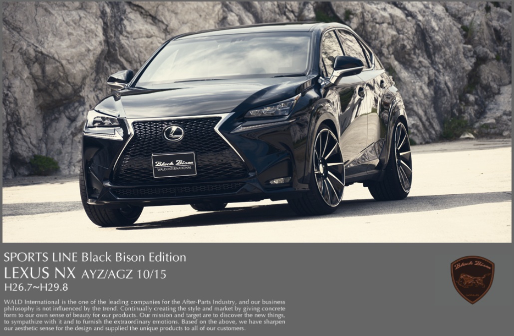 画像1: Ｂｌａｃｋ　Ｂｉｓｏｎ【レクサス　ＮＸ　ＡＹＺ／ＡＧＺ１０/１５】ヴァルド・エアロパーツ　スポーツライン　ブラックバイソンエデイション　２点ＫＩＴ／単品　（フロントハーフスポイラー・リアスカート・オーバーフェンダー・リアゲートスポイラー・他）